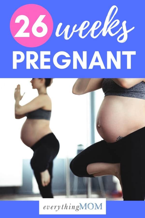 26 weeks pregnant woman doing exercise yoga pose