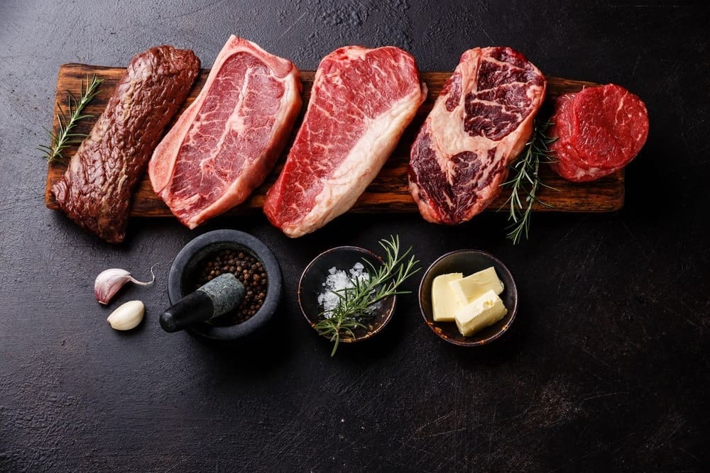 various cuts of red meat