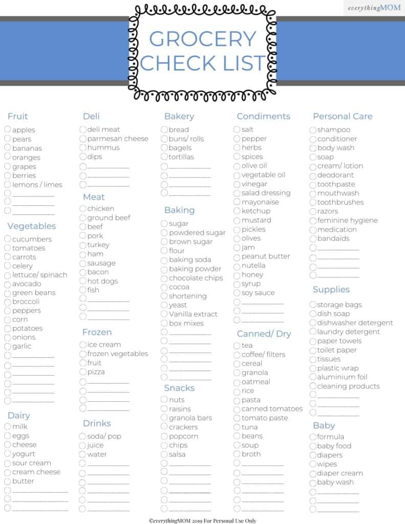 free grocery checklist printable everythingmom