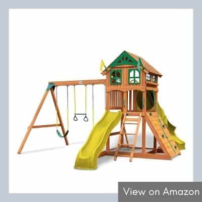 Gorilla Playsets Wood Swing Set with Wood Roof and Twister Tube Slide